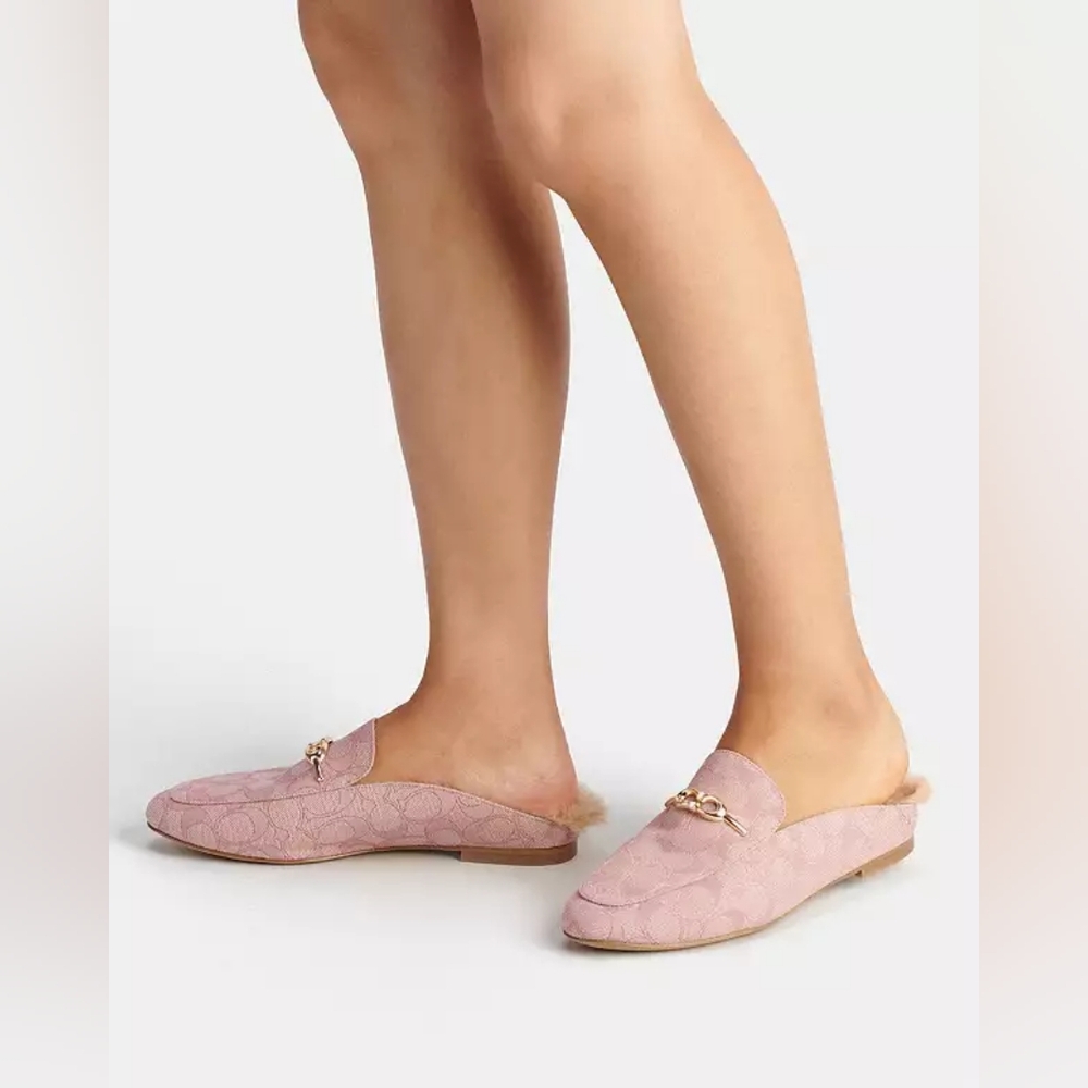 Coach Designer Pink Signature Canvas Fur Lined Sienna Slides Loafers Size 9B - Picture 4 of 11